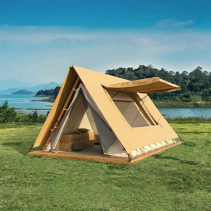 Tienda de campaña glamping con estructura en forma de A